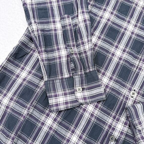 John‎ Varvatos Shirt Mens Size Large Blue Purple Plaid Button Up Casual Travel - Picture 4 of 10